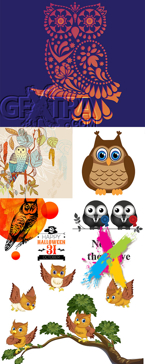 Set of vector owls