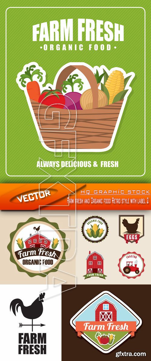 Stock Vector - Farm fresh and Organic food Retro style with label 2