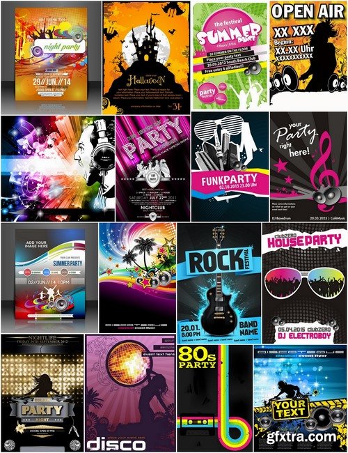 Party flyers and disco backgrounds in vector from stock - 25 Eps