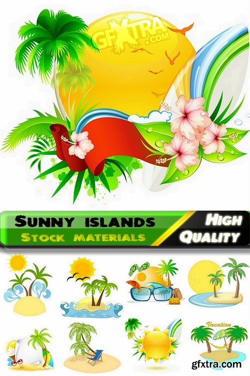 Sunny islands and Sunny beach Travel concept in vector from stock - 25 Eps