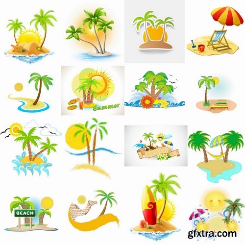 Sunny islands and Sunny beach Travel concept in vector from stock - 25 Eps