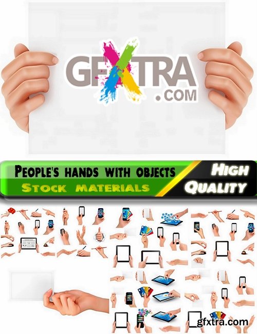 People's hands with different objects in vector from stock - 25 Eps
