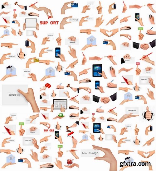 People's hands with different objects in vector from stock - 25 Eps