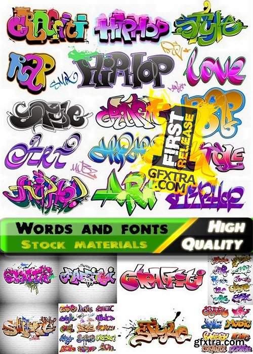 Words and fonts in graffiti style in vector from stock - 25 Eps