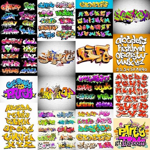 Words and fonts in graffiti style in vector from stock - 25 Eps