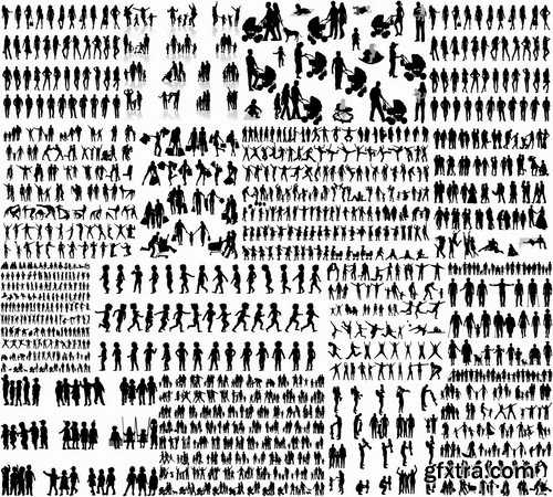 Big set of people silhouettes in vector from stock - 25 Eps