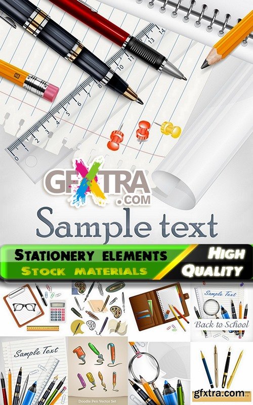 Different stationery elements and objects in vector from stock - 25 Eps
