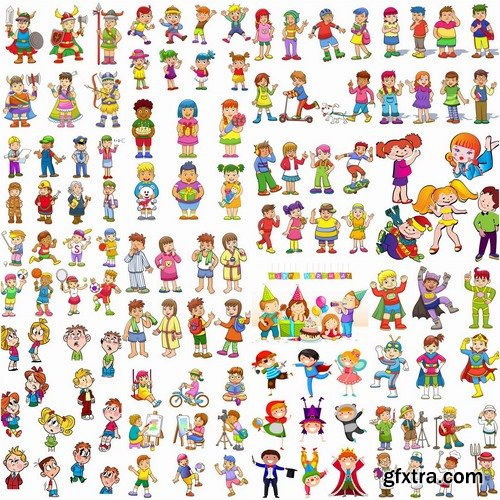 Beautiful illustrations of toon children in vector from stock #2 - 25 Eps