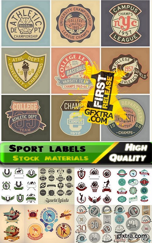 Different sport labels in vector from stock - 25 Eps