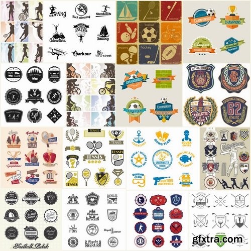 Different sport labels in vector from stock - 25 Eps