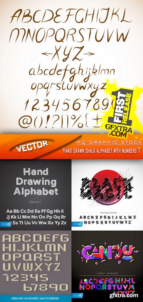 Stock Vector - Hand drawn chalk alphabet with numbers 7