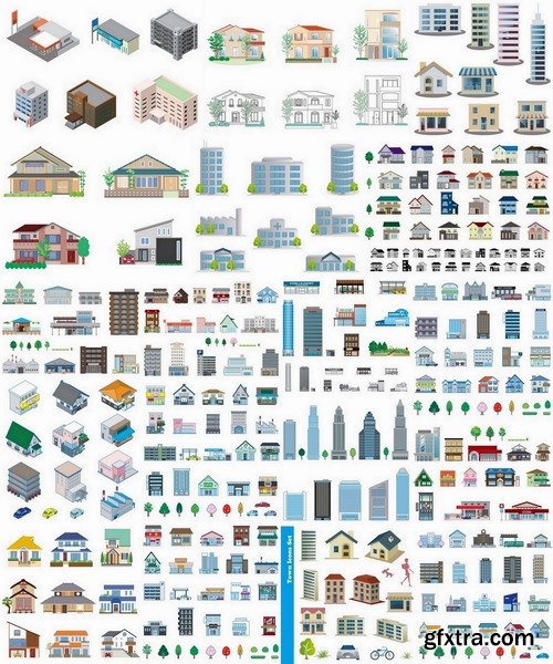 Different building exterior in vector from stock - 25 Eps