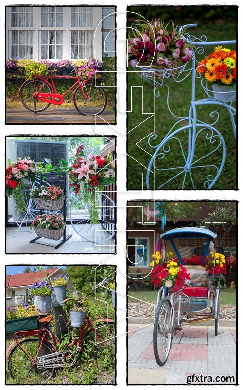 Bicycle Tricycle decorated with flowers - Stock photo