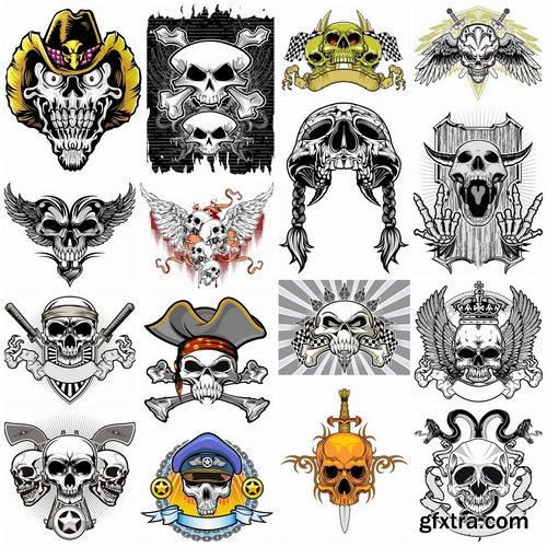 Skulls and t-shirt prints in vector from stock - 25 Eps