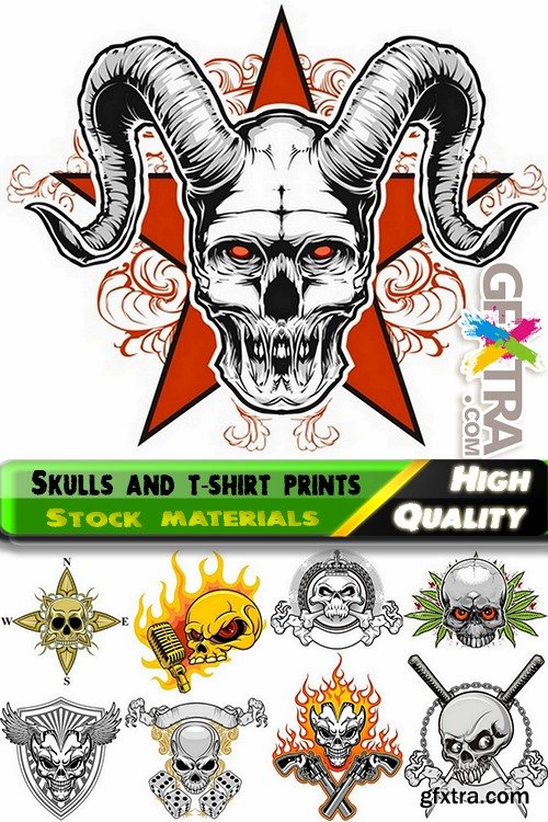 Skulls and t-shirt prints in vector from stock - 25 Eps