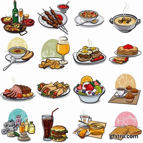 Set of Different vector food from stock - 25 Eps