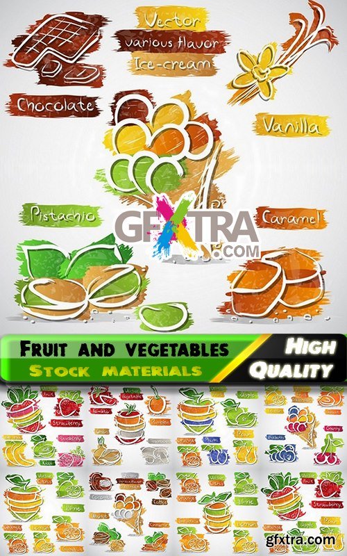 Fruit and vegetables abstract illustrations in vector from stock -25 Eps