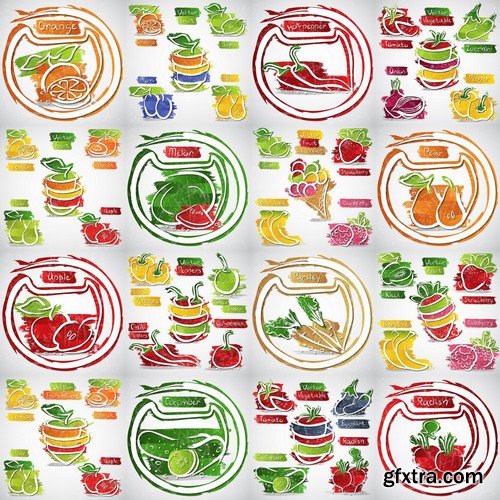 Fruit and vegetables abstract illustrations in vector from stock -25 Eps