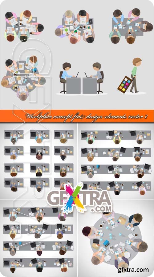 Workplace concept flat design elements vector 2