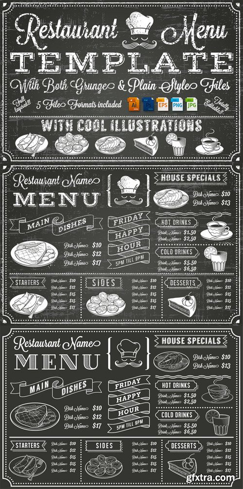 CreativeMarket - Vector Chalkboard menu Template 88570