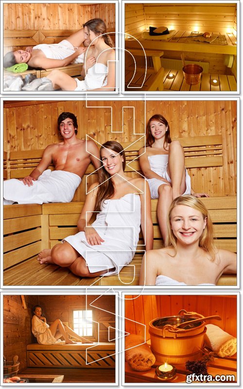 Pretty woman and man in sauna - Stock photo