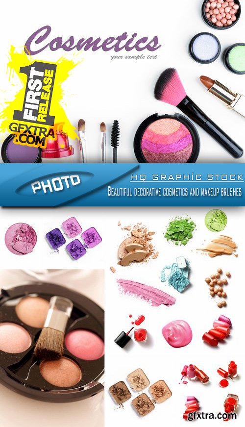Stock Photo - Beautiful decorative cosmetics and makeup brushes