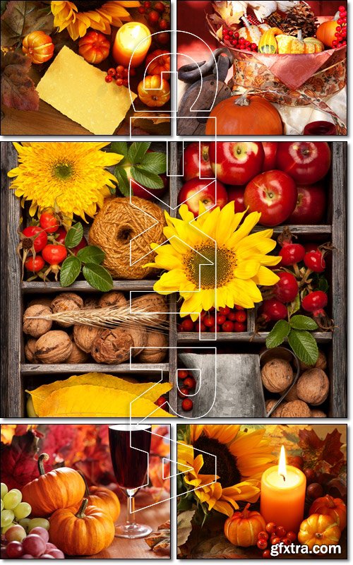 Autumn arrangement on wooden background - Stock photo