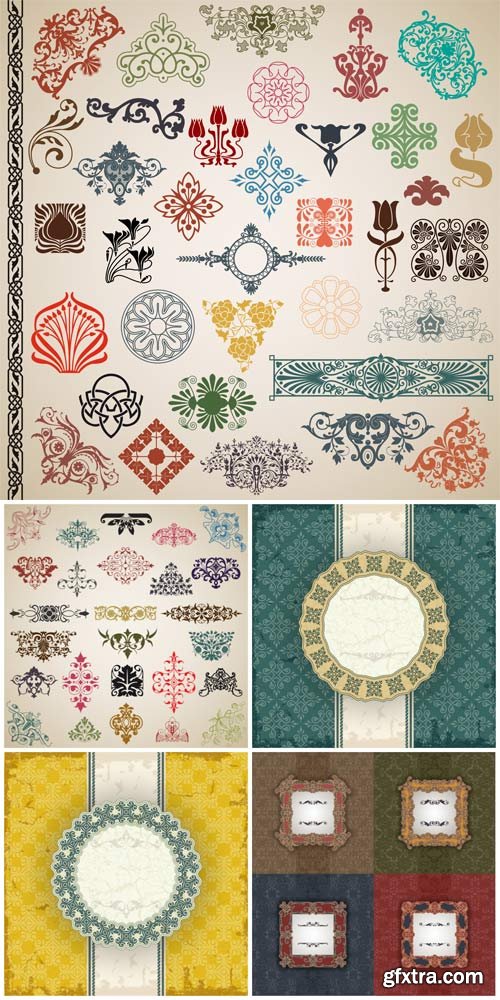 Design elements vector, vintage backgrounds with patterns Design elements vector, vintage backgrounds with patterns