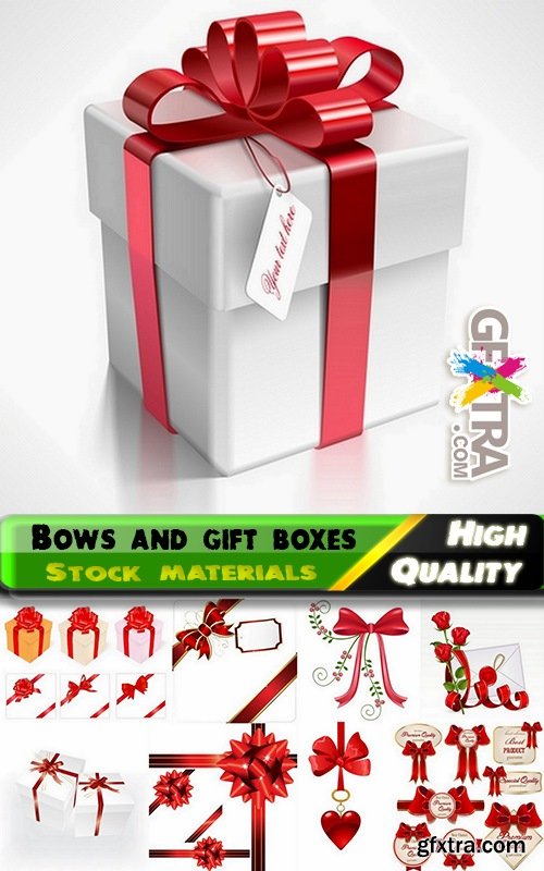 Bows and gift boxes with ribbons and gift labels - 25 Eps