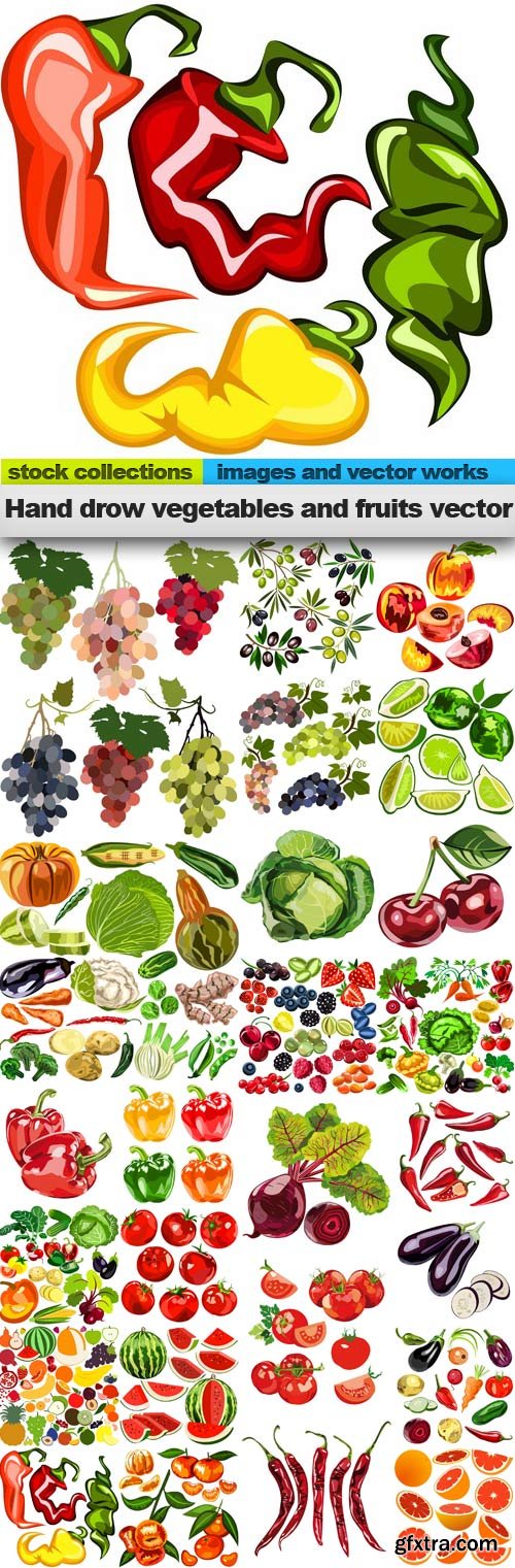 Hand drow vegetables and fruits vector,25 x EPS