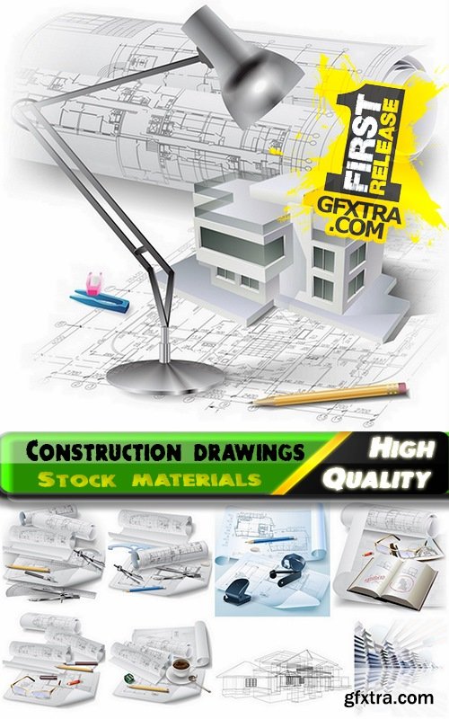 Construction drawings and blueprints of buildings - 25 Eps