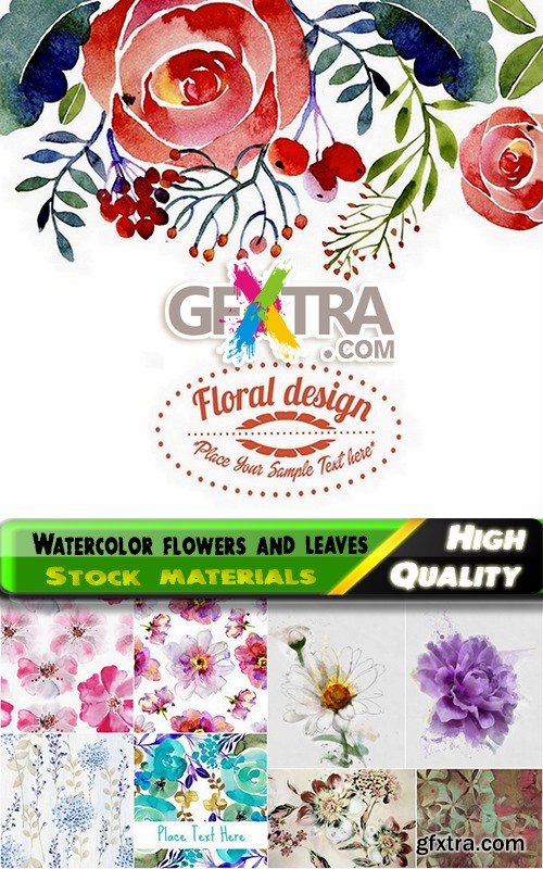 Watercolor flowers and leaves for wallpaper design - 25 HQ Jpg