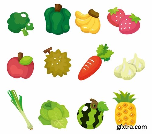 Vector fruits and vegetables from stock - 25 Eps