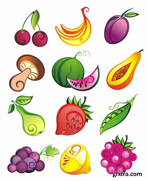 Vector fruits and vegetables from stock - 25 Eps