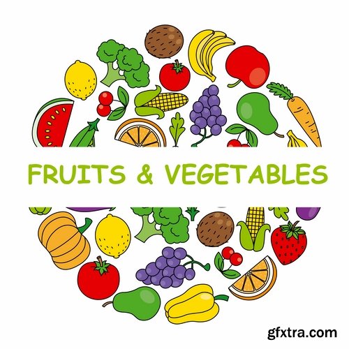 Vector fruits and vegetables from stock - 25 Eps
