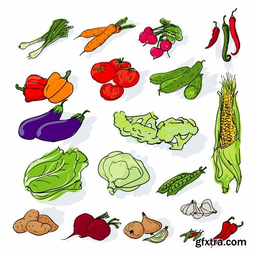 Vector fruits and vegetables from stock - 25 Eps