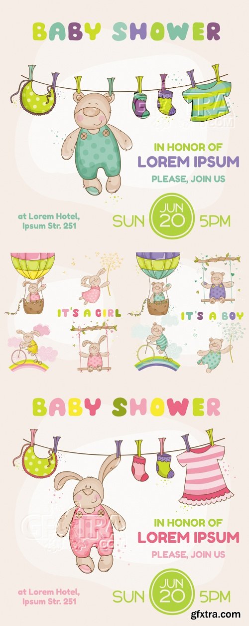 Baby Shower Arrival Cards Vector 3