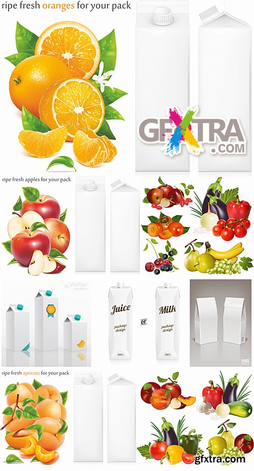 Fresh fruits and vegetables with packages