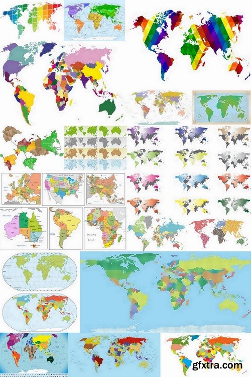 World Map and countris maps in vector from stock - 25 Eps