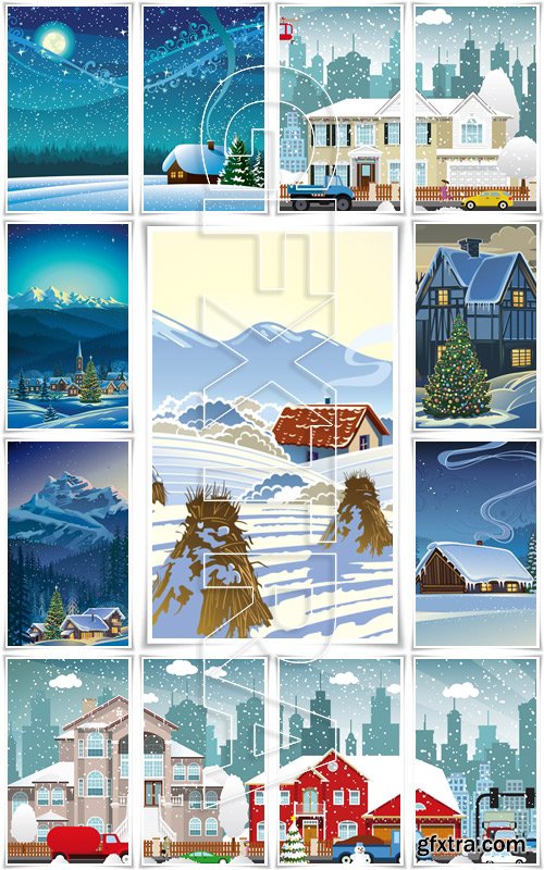 Winter rural holiday landscape. Christmas - Vector