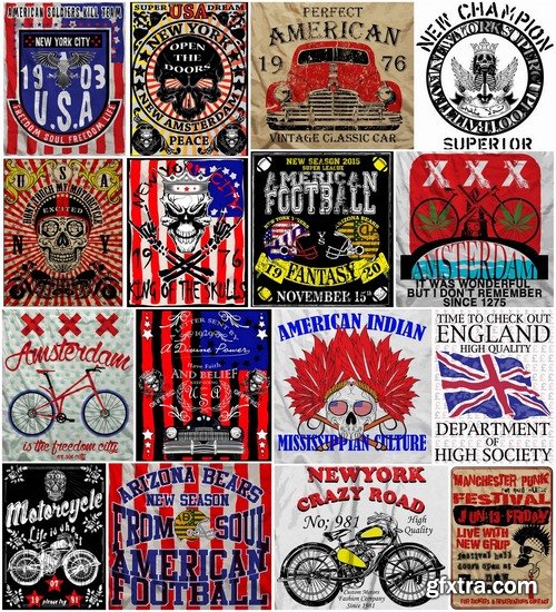 T-shirt prints design in vector from stock #13 - 25 Eps + 25 Ai