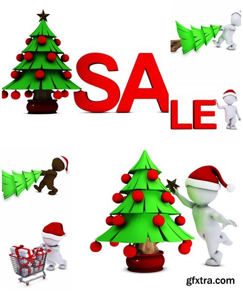 Man with christmas tree - Stock Photo Man with christmas tree - Stock Photo
