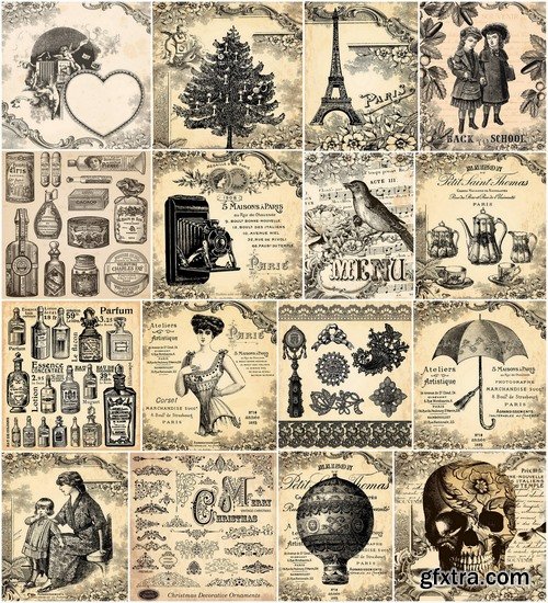 Vintage illustrations elements and objects hand drawn - 25 Eps