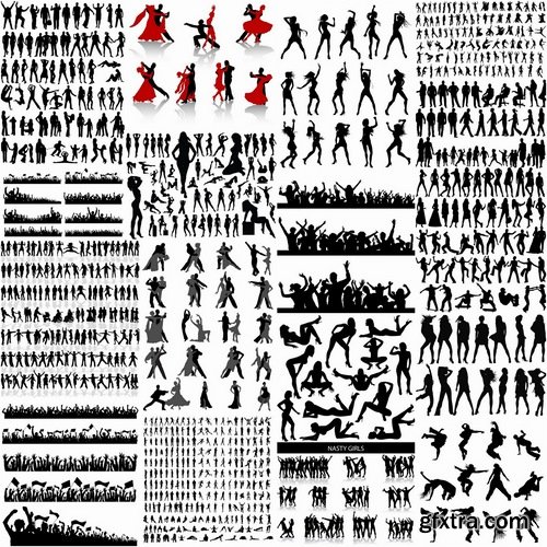 Big set of silhouettes of dancing people - 25 Eps