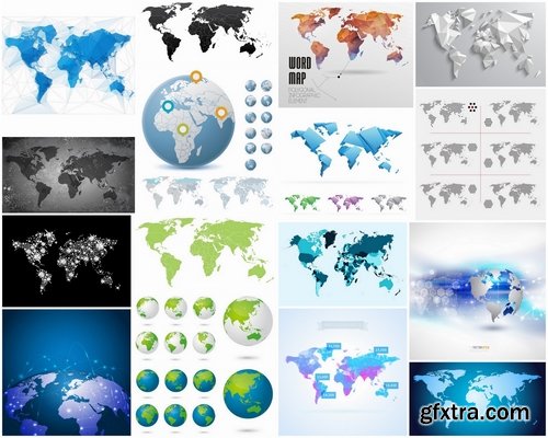 Earth and abstract world maps in vector from stock - 25 Eps