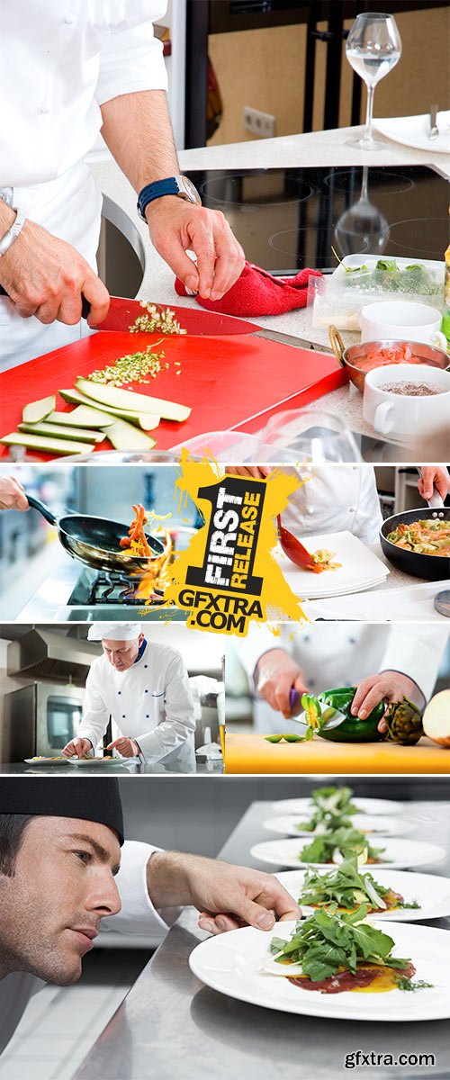 Stock Photo Professional chef garnishing a dish