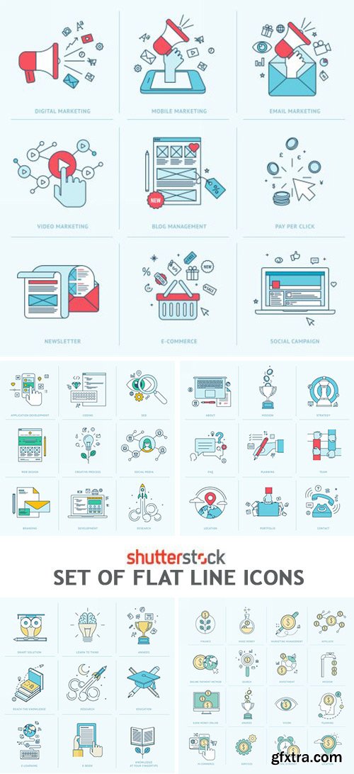 Set Of Flat Line Icons - 6xEPS