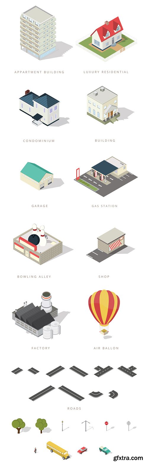 AI Vector Icons - Isometric City Map Elements AI Vector Icons - Isometric City Map Elements