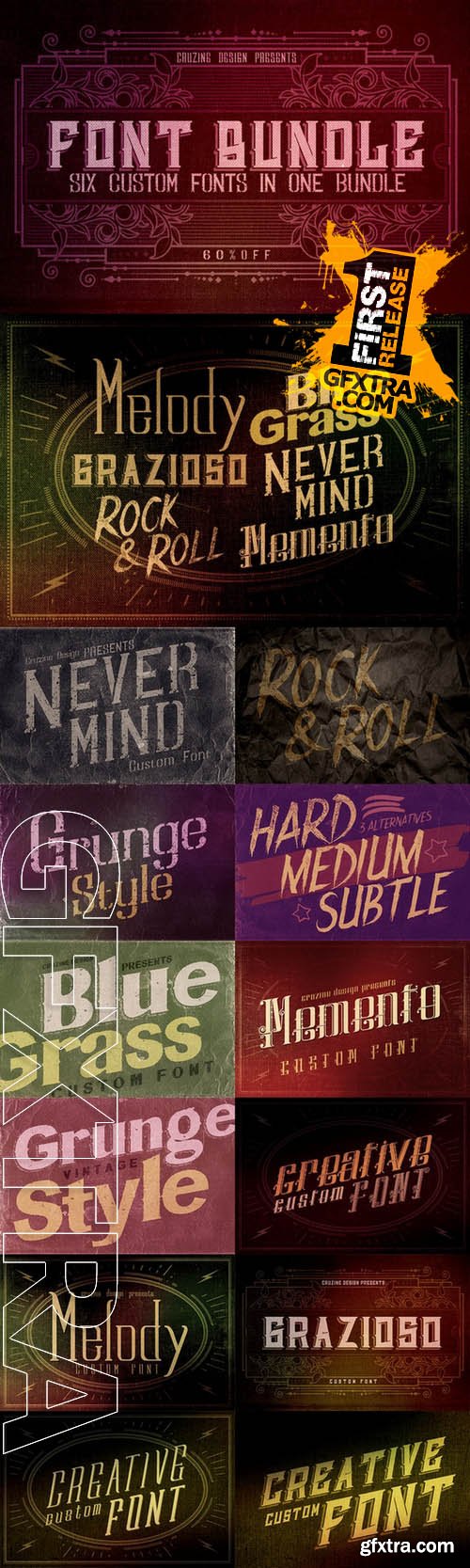 6 Custom Fonts in 1 Bundle - Creativemarket 81809