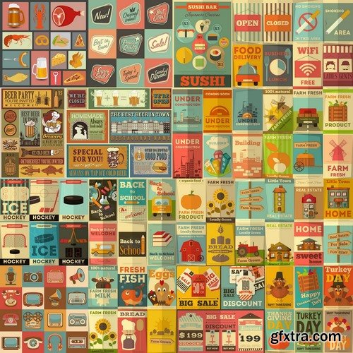 Vintage poster and elements in vector from stock - 25 Eps